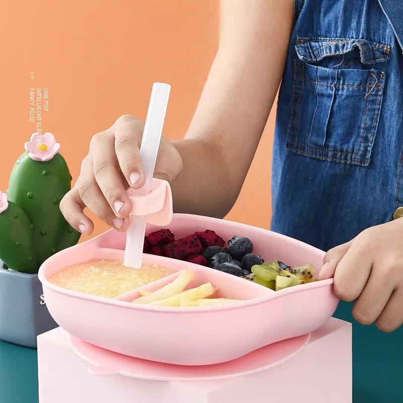 Baby Dinner Plate Baby Food Supplement Tool Complete Set of Children's Dinner Plate, Grid Eating Set All Silicone Tableware with Suction Cup