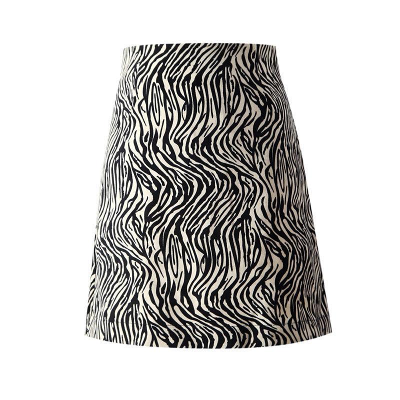 Women Sexy Tight A-line Zebra pattern Printed Hip Skirt Short Skirt Knee-length Zipper Club Casual Home Office