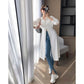 Spring Summer White Shirt Dress Cardigan Niche Waist Waist Was Thin A-line Long Skirt Women