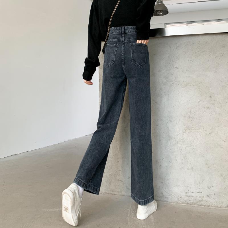 Spring Retro Hong Kong Style Thin High-waisted Jeans Women Wild Straight Loose Wide-leg Long Pants