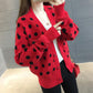 Polka Dot Short Knit Top Loose College Style V-neck Sweater Fashion Casual Jacket Women