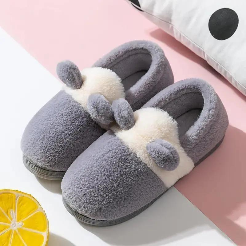 Autumn Winter Women Cotton Slippers Pink Cute Cartoon Indoor Home Sliders House Bedroom Fur Fluffy Sliders Men Winter Warm Shoes Plush Slipper Couples