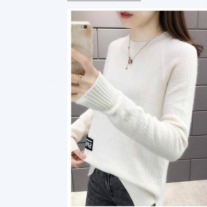 Pofulove  Solid Sweater Stylish and Elegant Loose Fashion Pullover Knit Thick Bottoming Shirt
