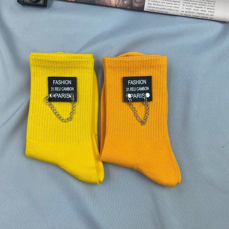 Two Pairs of Candy Color Chain Socks Korean Fashion Sports Cotton Socks