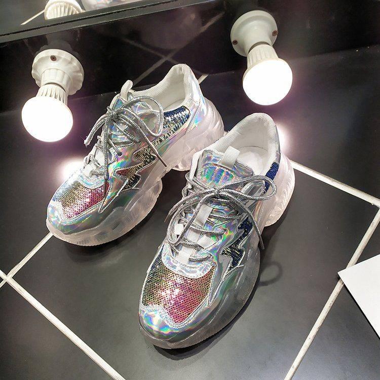 Sneakers Women Spring Thick Bottom Shoes Twinkle Thick Bottom Breathing Leisure Shoes