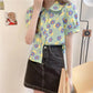 Short Sleeve T-shirt Women's Summer Loose Doll Collar Printed All-match Top
