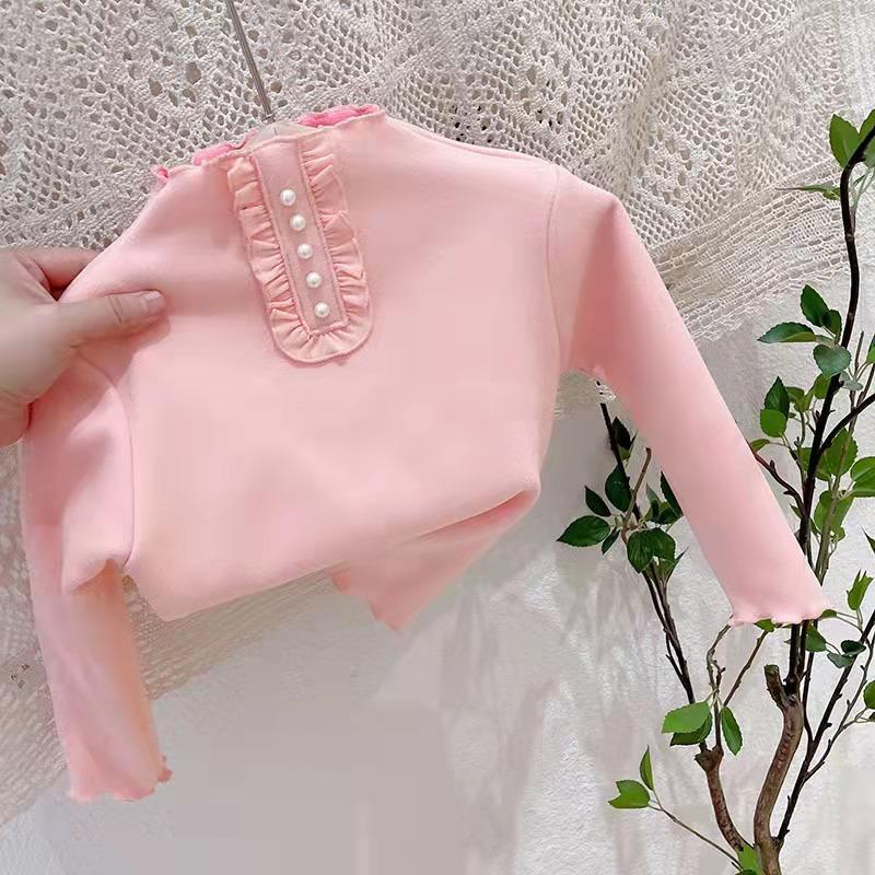 Korean Version of Autumn and Winter Girls Plus Velvet Thick Bottoming Shirt Solid Color All-in-one Velvet Top