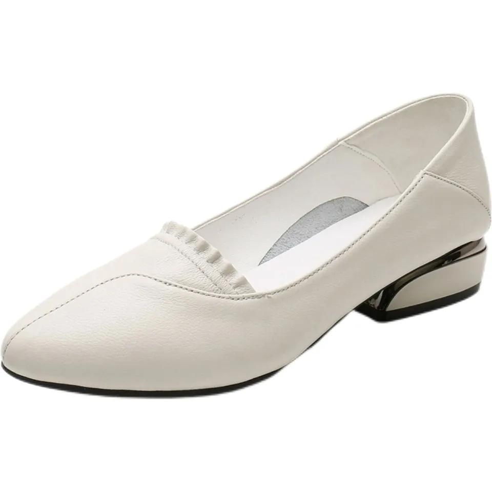 Soft Leather Shoes Women's Spring and Summer Soft Bottom Low-heeled Leather Shoes Women's Fashion Pointed Shoes