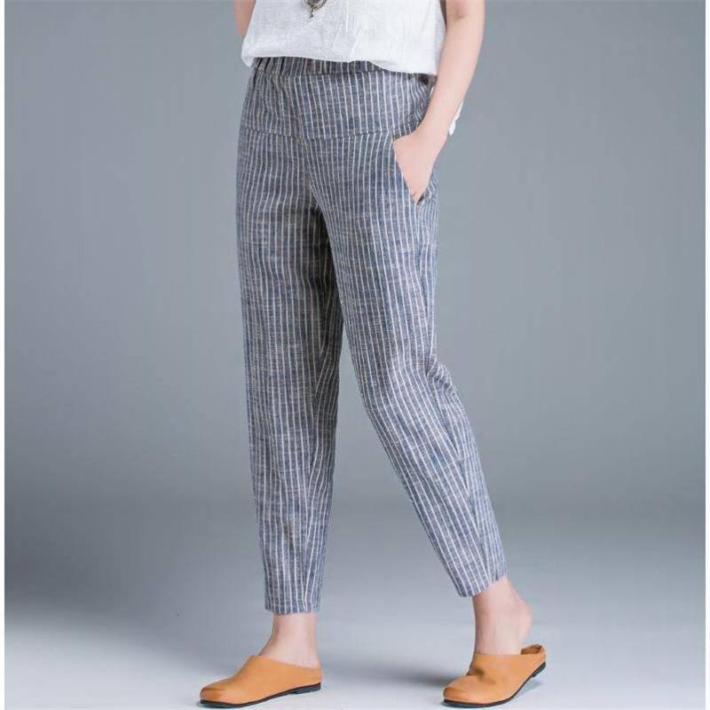 Summer Thin Cotton-linen Cropped Trousers Women Loose Large Size Casual High-waist Harem Pants Nine-point Cotton and Linen Pants Women