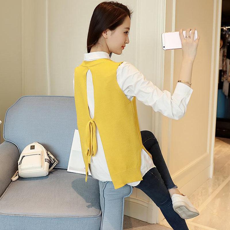 Hem Slit Sleeveless Sweater Women Spring and Autumn Pullover Loose Top All-match Knitwear Fashion Casual Vest