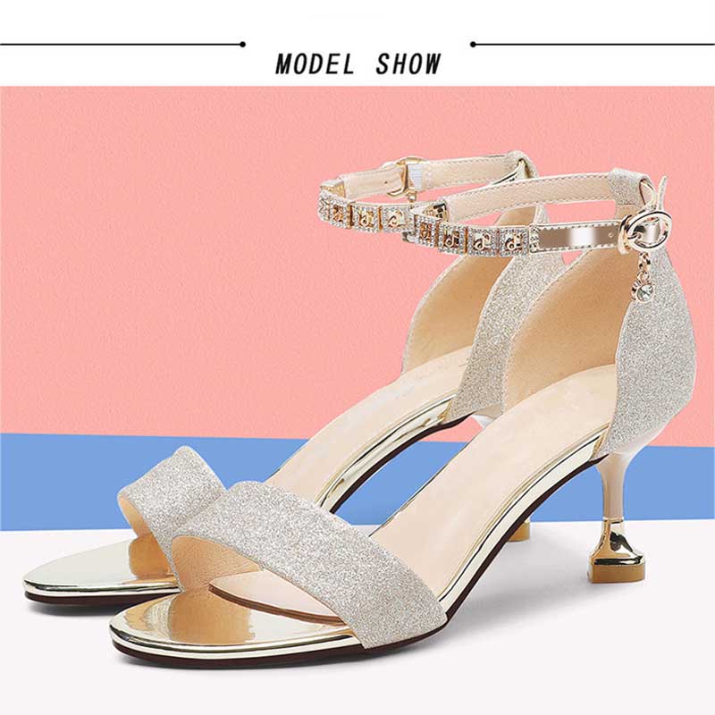 Sandals Women's Summer High Heels Women's Stiletto Strap All-match Sexy Cat Heel Rhinestone Women's Shoes