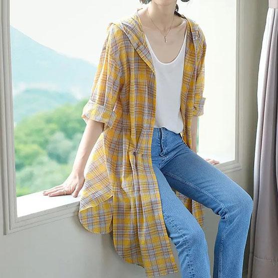 Spring Summer Hooded Long Sun Protection Coat Women's Large Size Loose Versatile Casual Shirt Striped Cardigan Jacket
