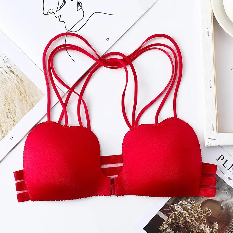 Sexy Beautiful Back Cross Sling Seamless No Steel Ring Skin-friendly Anti-sagging Gathered Backless Ladies Underwear Bra