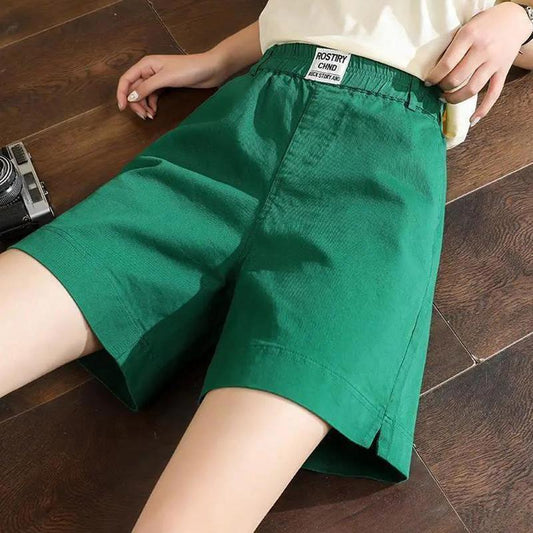 Pure Cotton Summer Elastic Waist Casual Wide-leg Shorts Women's Versatile High-waist Five-point Pants Pants