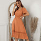Ladies Solid Color Dress Summer Women's Sexy Vacation Big Skirt V-Neck Lace Long Dress