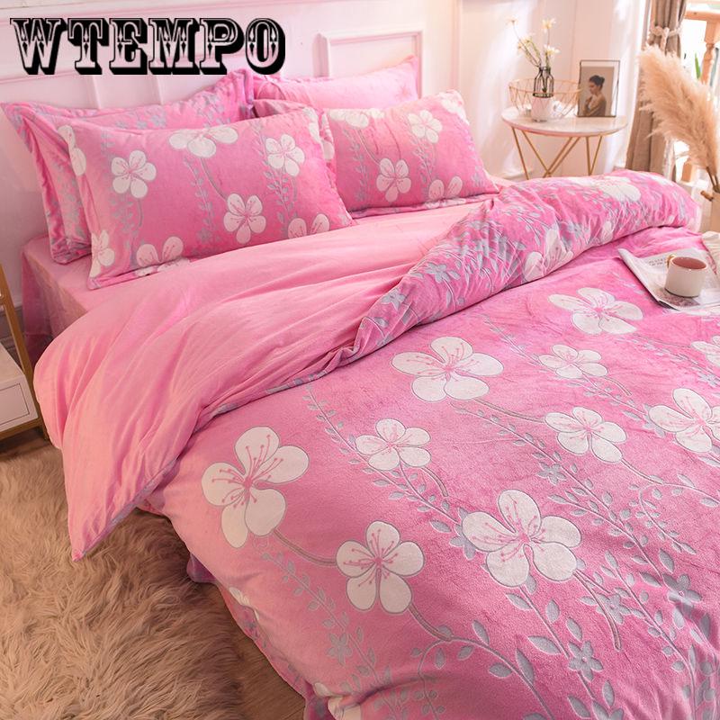 Cashmere Princess Style Orange Color Bed Sheet Fleece Winter Bedding Set 4pcs Double-sided  Thickened Warmth Quilt Cover
