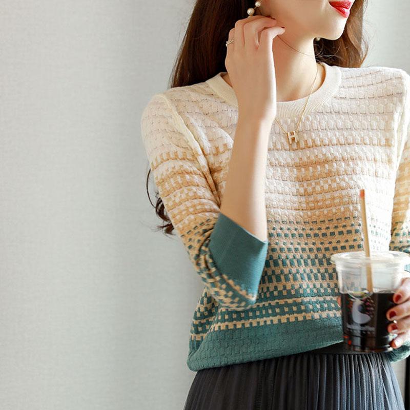 Sweater Women's Gradient Color Striped Pullover Knitwear Korean Style Lady Style Loose Top Trending Sweater Autumn and Winter