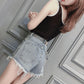 WTEMPO Women Burrs Rivet High Waist Zipper Denim Shorts Loose Spring and Summe Casual Shorts