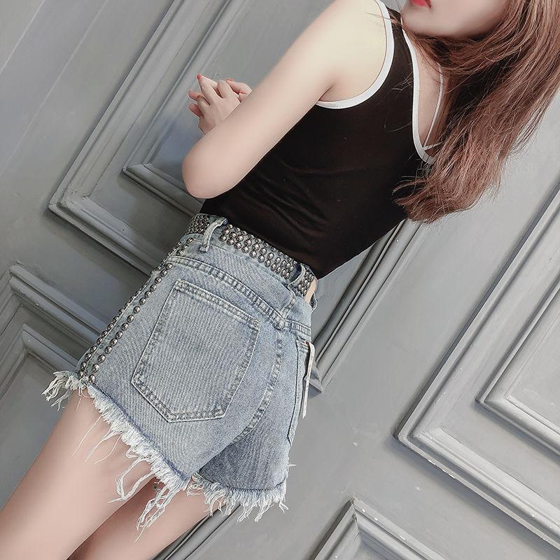 WTEMPO Women Burrs Rivet High Waist Zipper Denim Shorts Loose Spring and Summe Casual Shorts