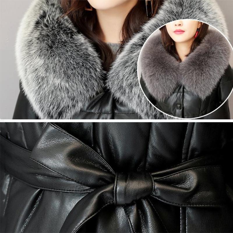 Women's Solid Color Embroidered Down Jacket Mid-length Korean Style Loose Thick Coat Warm Cotton Coat Large Fur Collar Winter Quilted Jacket