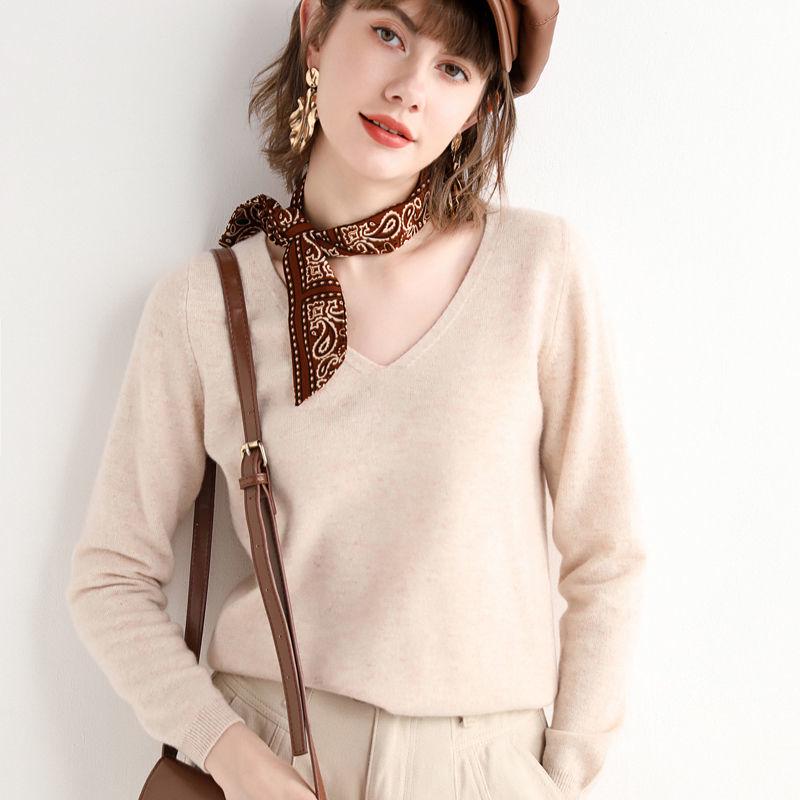 Wool V-neck Long-sleeved Sweater Autumn and Winter Fashion Sexy All-match Loose Blouse