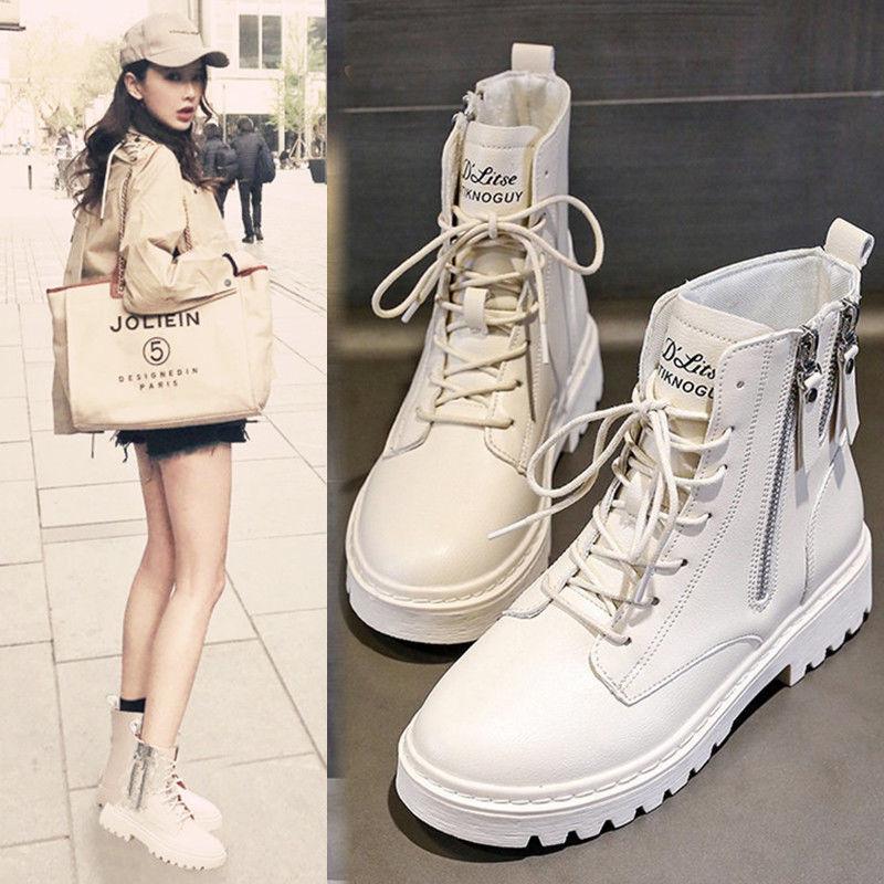 Woman Leather Ankle Boots Lace Up Shoes Woman Short Autumn Winter  Martin boots Platform Heels Working Boots Footwear