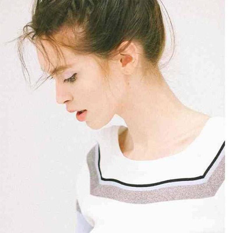 Lady Minimalist Striped Ball Cuffs Pullover Slim O-neck Bottoming Top Sweater Jumper Top