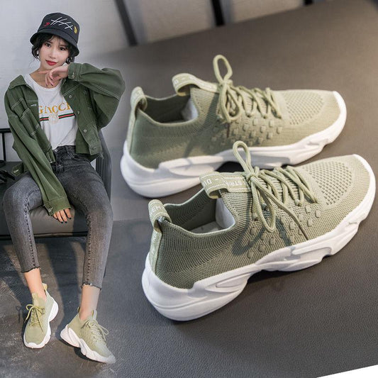 Flying Woven Women's Shoes Spring and Summer Breathable Student Sports Shoes Female Ins Street Shooting Casual Old Shoes Women