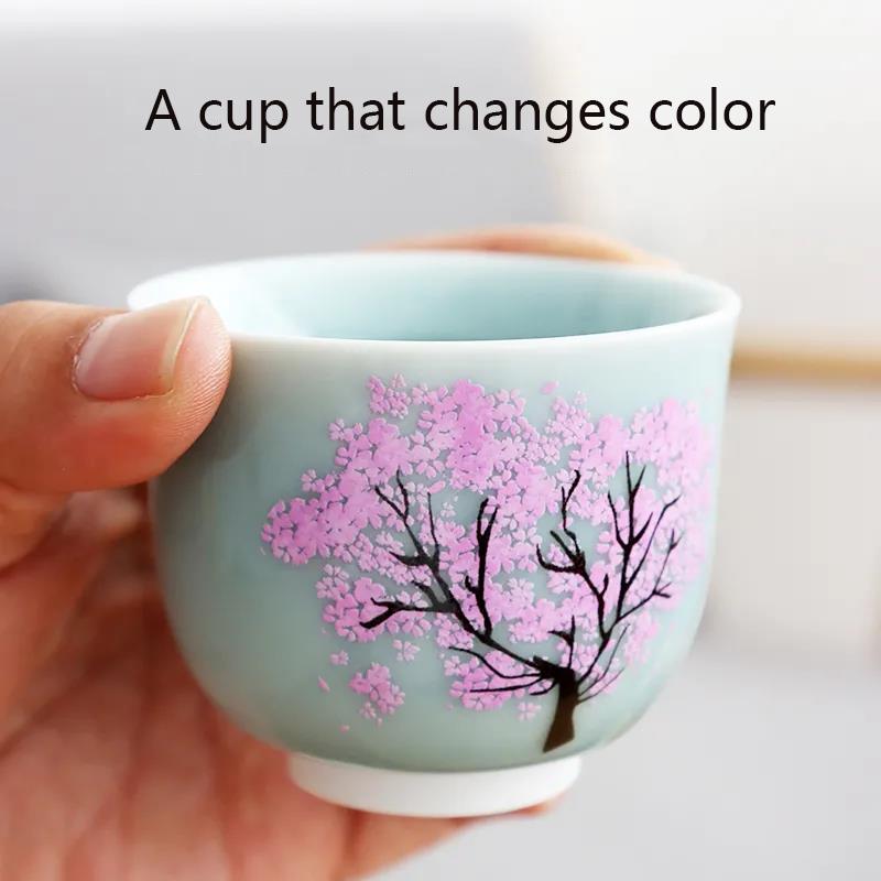 Thermochromic Cup Sakura Tea Cup Ge Kiln Open Piece Tea Cup Ceramic Kung Fu Tea Cup Master Cup