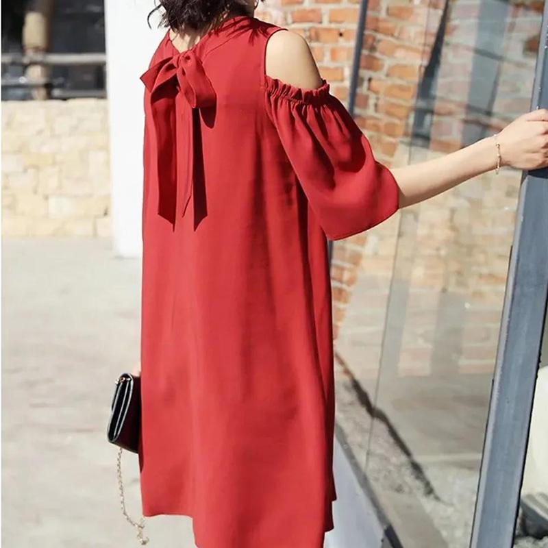 Large Size M-XXXXL Women's Summer Dress Back Bow Knee-length Daily Wear Office Dating Party
