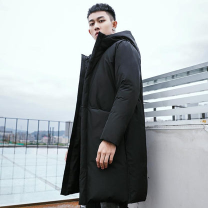Fashion trend hooded men's down jacket autumn and winter plus down thick white duck down mid-length men's jacket
