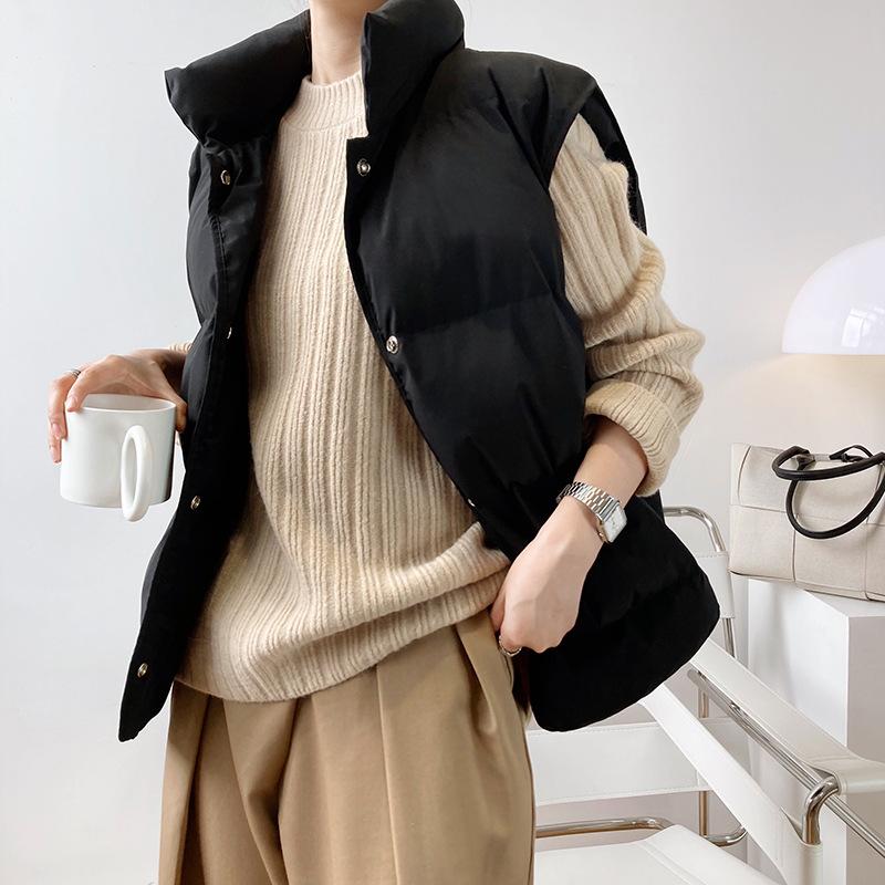 Thick Cotton Vest Women's Short Autumn and Winter Loose Sleeveless Warm Coat Stand Collar Vest
