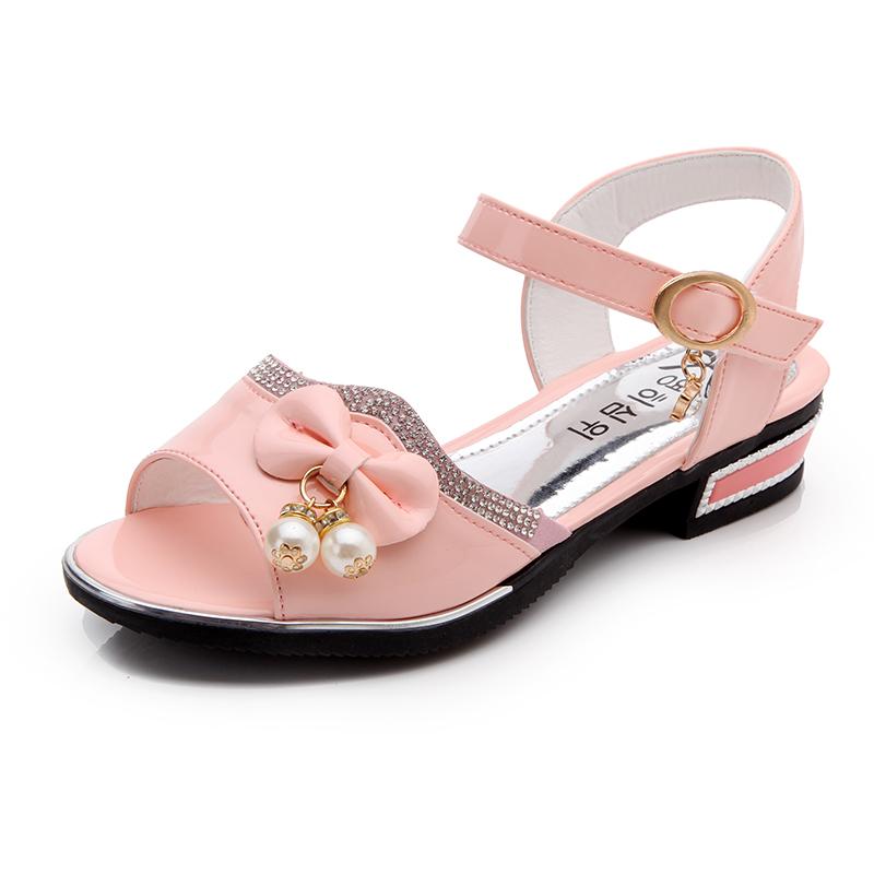 Girls' Sandals Summer Korean Version   High-heeled Children's Beach Shoes  Big children  Little Girls Soft-soled Princess Shoes