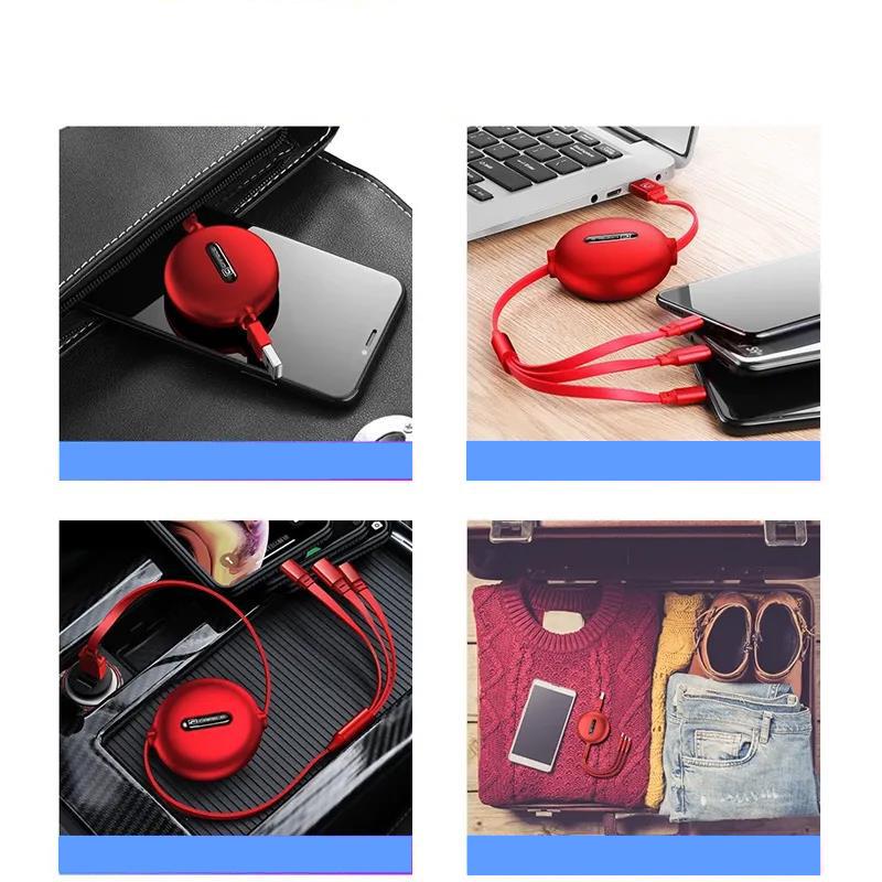 Three-in-one Data Cable USB Car Data Cable Android Apple Type-C Connector Electronic Device Charging Cable