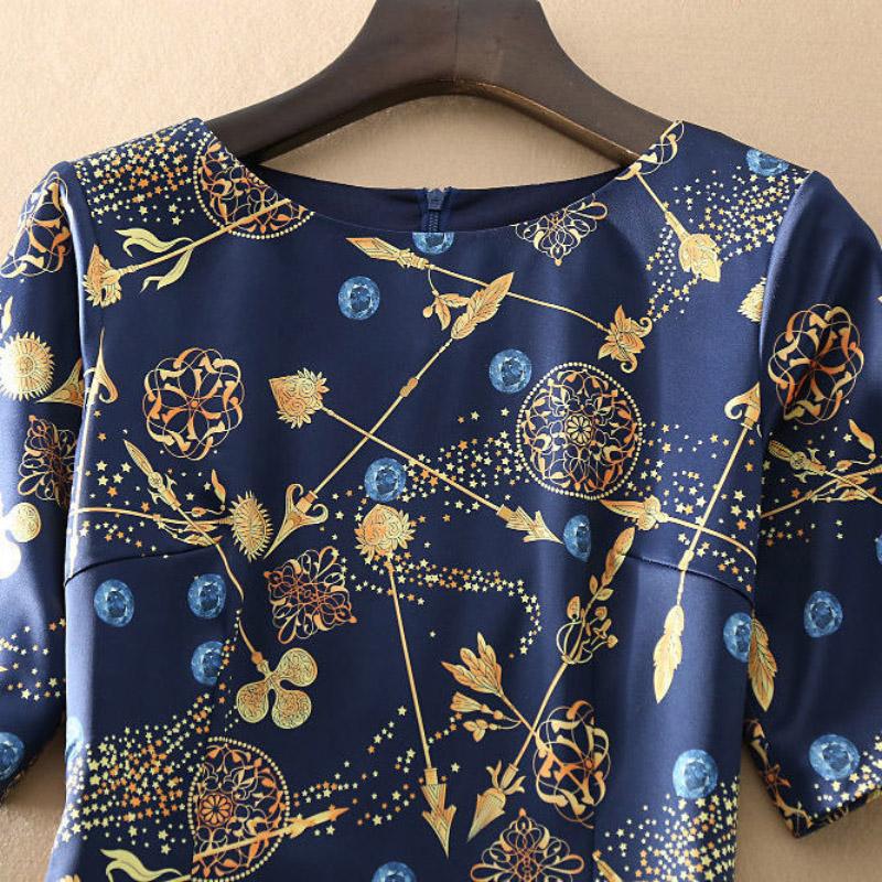 Summer New Dress Mid-length Large Size High-end Temperament Printed Short-sleeved Dress Slim Slim
