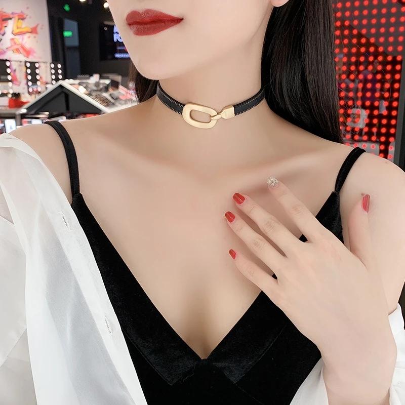 Korean Choker Collar Necklace Female Neck Chain Leather Necklace Clavicle Black Neck Chain Short Neck Strap Jewelry Neck Ring Choker Necklaces