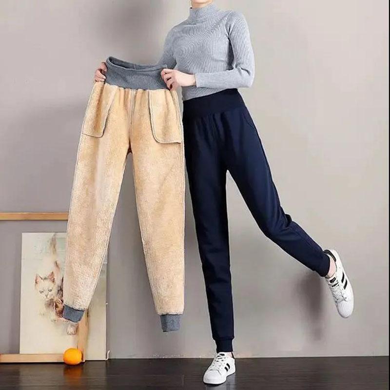 High-waisted Plus Velvet Padded Sports Pants Women's Loose Autumn and Winter Casual Pants Lamb Velvet Outer Wear Trousers Warm Cotton Trousers