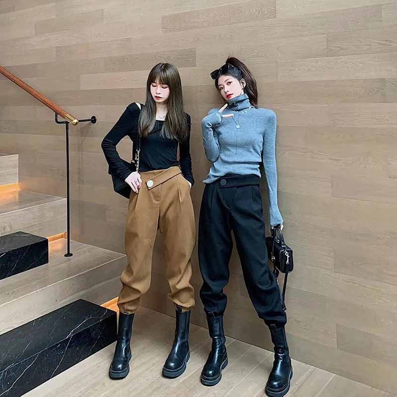 Woolen Overalls Pants Women Fall and Winter Loose and Thin Students All-match Casual Harem Woolen Pants