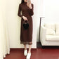 Women Solid Color Sweater Dress Long Section Turtleneck Lace Knitted Skirt Pullover