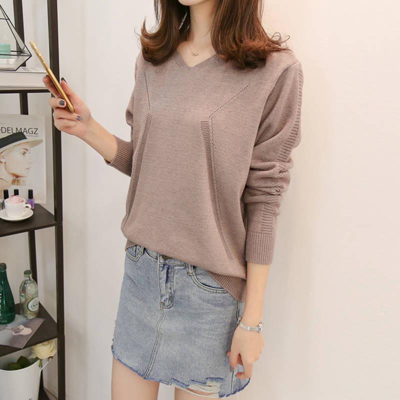 Winter Women V-neck Thickened Pullover Back Buckle Loose Office Warm Undershirt Sweatshirt