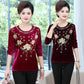 Mother's Clothing Spring and Autumn Long-sleeved Bottoming Shirt Women's Gold Velvet T-shirt Printing Loose Top
