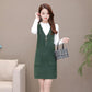 Spring and Autumn All-match Loose Vest Skirt Mid-length Knitted Vest Dress Fashion Solid Color Female Vest Skirt