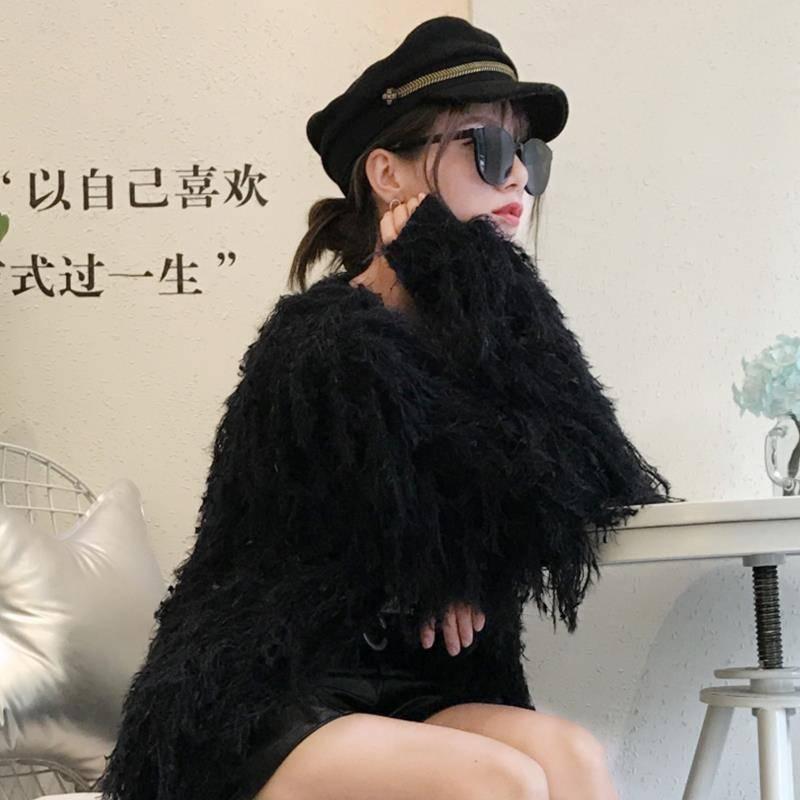 Pofulove 8 Colors Women Fuzzy Tassel Cardigan Knitwear Skin-friendly Sweater Chic Knitting Top