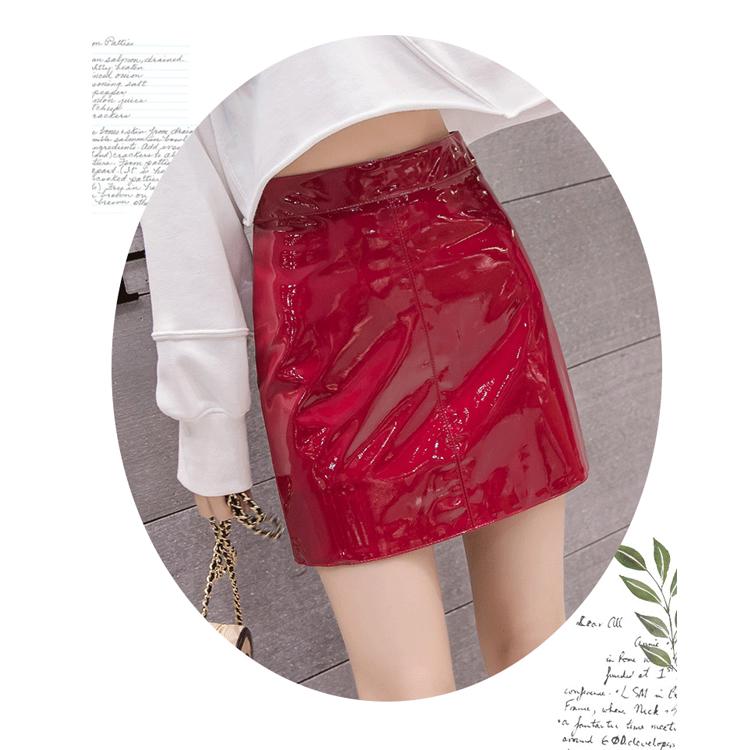 Women PU Solid Casual Skirt Spring High Waist Bright Leather Mini Skirt Elegant Office Wear Skirts