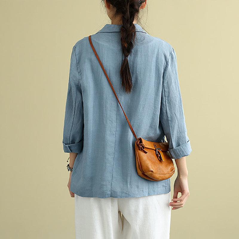 Loose Solid Color Cotton and Linen Small Suit Spring and Summer Linen Top All-match Long-sleeved Casual Temperament Jacket Women
