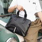 Business Briefcase Men Black Striped PU Leather Handbag Shoulder Diagonal Computer Bag