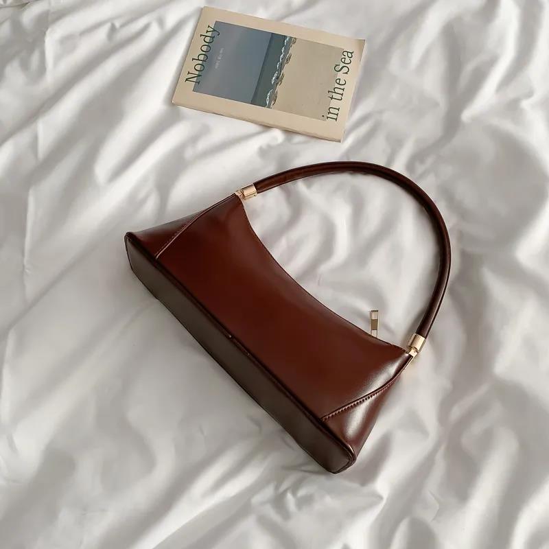 Lady Simple Glossy Elegant baguette Bag PU Leather Armpit Bag for Women Shoulder Handbags