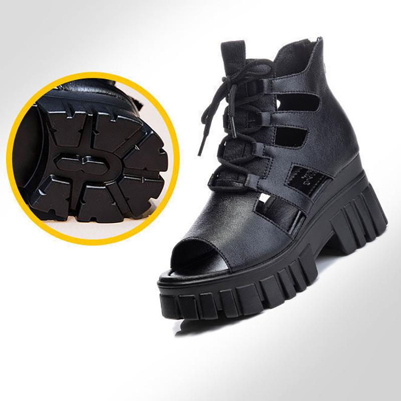 Women's Platform Sandals Hollow Breathable Boots Summer Wedge Heel Mesh Fish Mouth Shoes