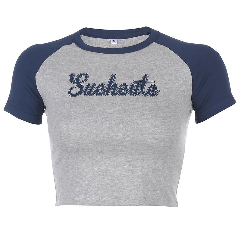 Woman T-shirts Cute Crop Top Short Sleeve T Shirt O Neck Printed Vintage Harajuku Casual Streetwear Y2k Top