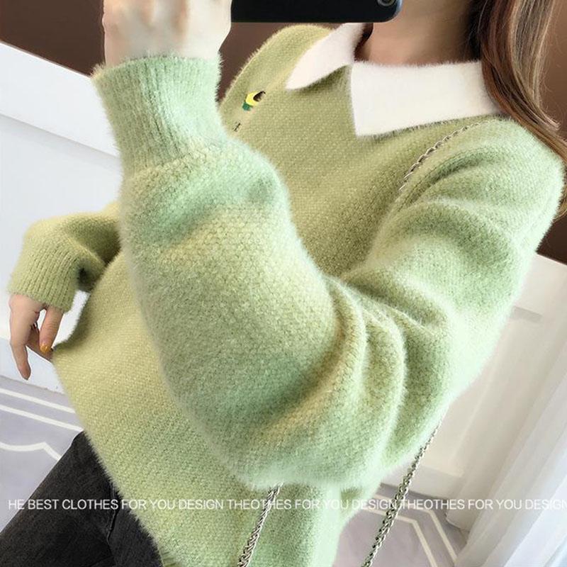 Autumn and Winter Loose Sweater Mink Velvet Knitted Jacket Fashion Simple Young Women's Top